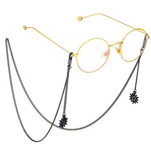 Black-colored metal non-slip chain, with pendant snowflake, for glasses and masks GL743