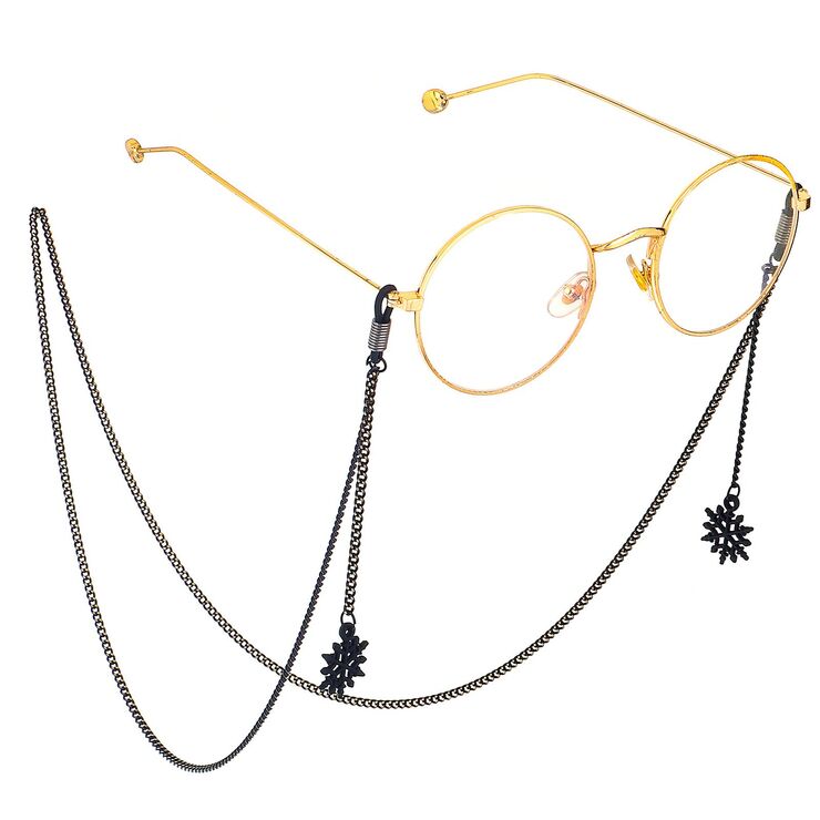 Black-colored metal non-slip chain, with pendant snowflake, for glasses and masks GL743
