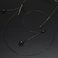 Black-colored metal non-slip chain, with pendant bowknot with rhinestone, for glasses and masks GL605