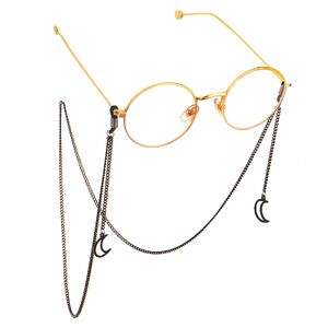 Black-colored metal non-slip chain, with pendant moon, for glasses and masks GL599