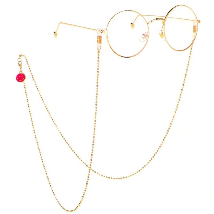 Металлическая нескользящая цепочка, с красным смайликом, для очков и масок GL073-1