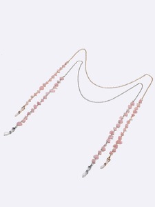 Set of two gold and silver glasses chain with natural pink crystal stones GM129