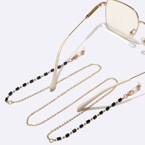 Gold-colored metal non-slip chain, with restangular black crystal, for glasses and masks GL1477