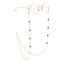 Gold-colored metal non-slip chain, with blue eye beads, for glasses and masks GL875