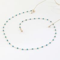 Gold-colored metal non-slip chain, with round turquoise beads, for glasses and masks GL997