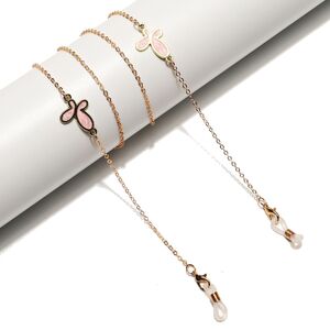 Gold-colored metal non-slip chain, with pink butterfly, for glasses and masks GL1513