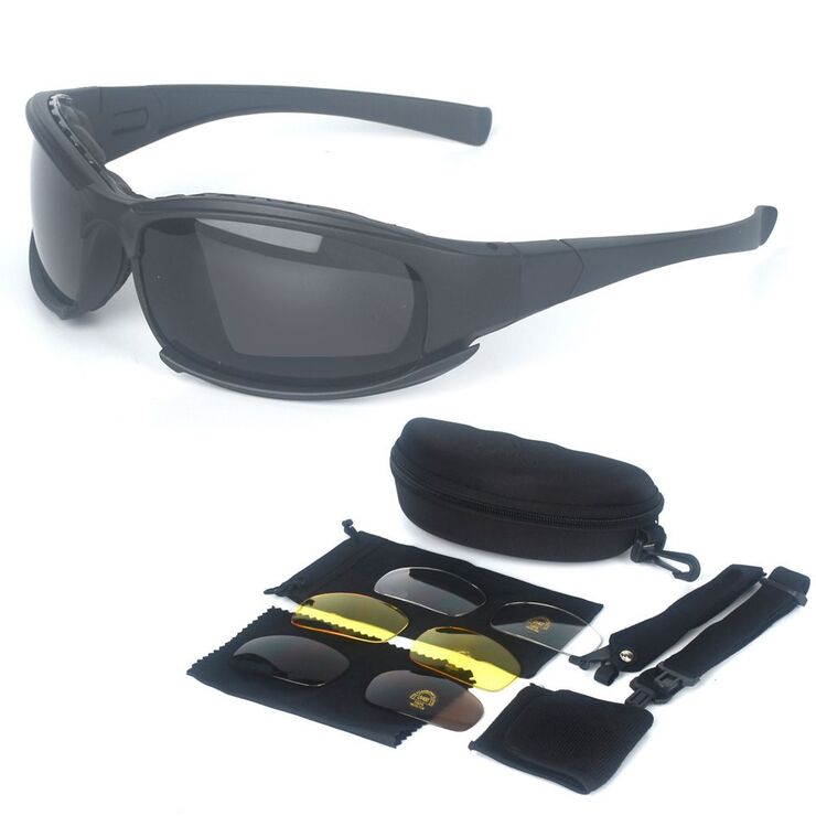 Safety shockproof tactical polarized goggles, 4-lens and box set, X7WU-DX