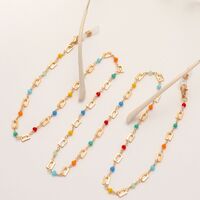 Металлическая нескользящая цепочка золотого цвета, с прямоугольниками и цветными кристаллами, для очков и масок GL1858