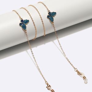 Gold-colored metal non-slip chain, with blue butterfly, for glasses and masks GL1498