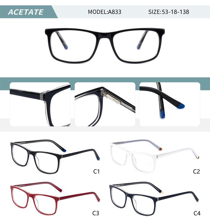 Plastic acetate frame for women with spring hinges A833-DA