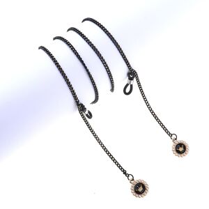 Black-colored metal non-slip chain, with pendant crow with pearl, for glasses and masks GL832