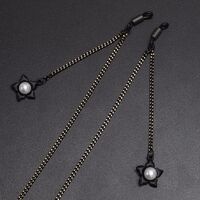 Black-colored metal non-slip chain, with pendant black star and pearl, for glasses and masks GL499