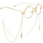 Gold-colored metal non-slip chain, with leaf-shaped pendant, for glasses and masks GL302