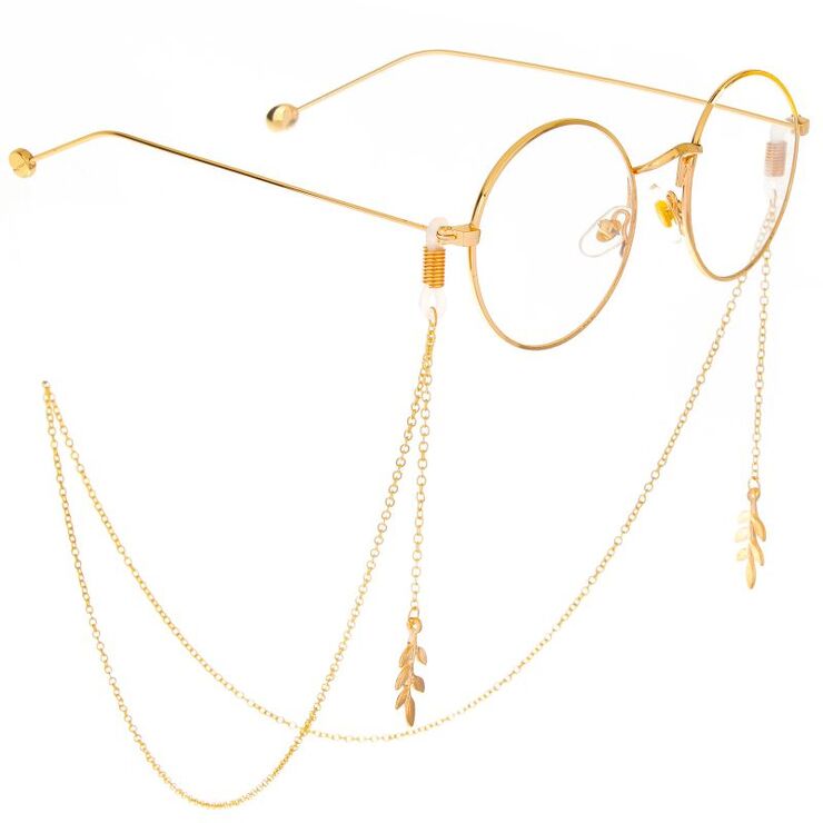 Gold-colored metal non-slip chain, with leaf-shaped pendant, for glasses and masks GL302