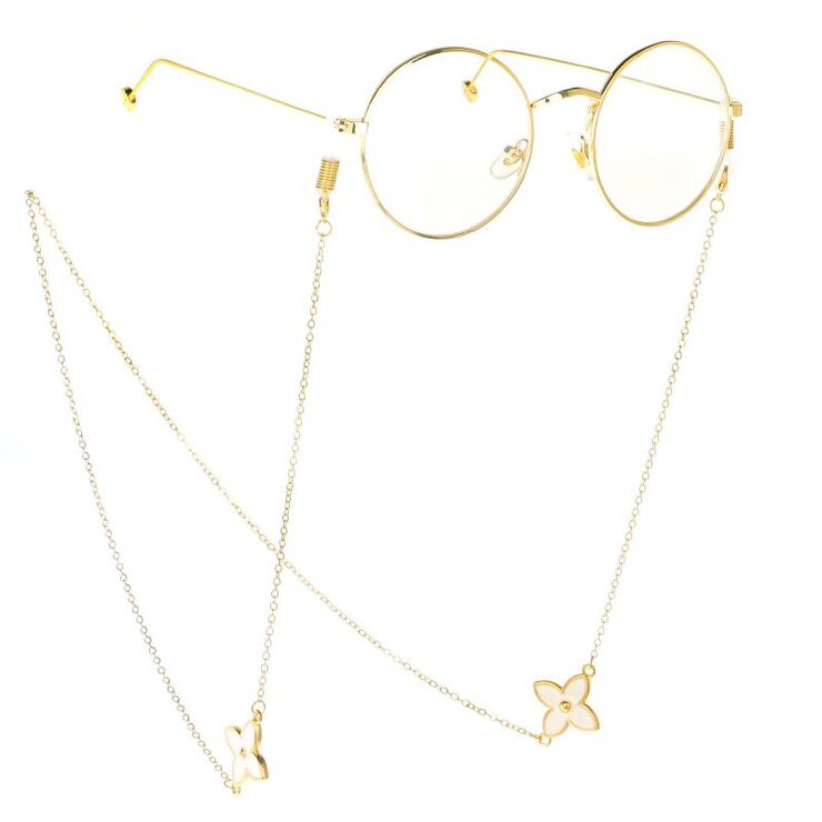 Gold-colored metal non-slip chain, with a leaf of grass, for glasses and masks GL155