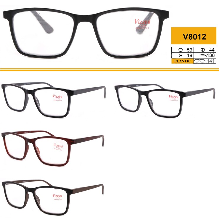 Ready-made plastic frame glasses Vizzini V8012, lens white, diopters from -4.00 to +4.00 (stap 0.25 +and-)