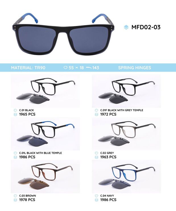TR90 plastic frames with a sun protection clip-on MFD02-03