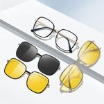 Combined metal + plastic Blue Ray Cut protection frame + 2 magnet sunshade clip-ons 7700-GT