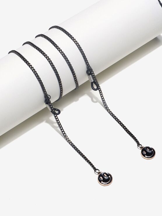 Металлическая нескользящая цепочка черного цвета, с подвеской в виде смайлика, для очков и масок GL410