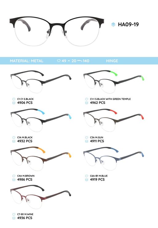 Metal frame with temples made of TR-90 material with a bendable tip HA09-19