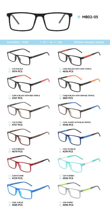 TR-90 plastic frames for glasses, with spring hinges MB02-05