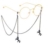 Black-colored metal non-slip chain, with pendant animal horse, for glasses and masks GL367