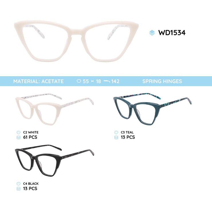 Plastic acetate eyeglasses frame for women with spring hinges WD1534