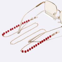 Gold-colored metal non-slip chain, with red crystal, for glasses and masks GL1482
