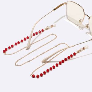 Gold-colored metal non-slip chain, with red crystal, for glasses and masks GL1482
