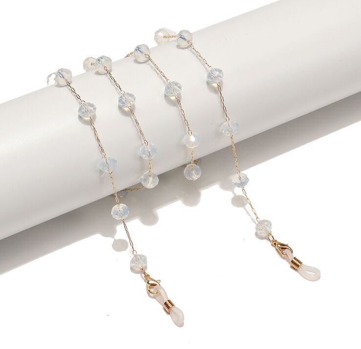 Gold-colored metal non-slip chain, with natural stone opal, for glasses and masks GL1530