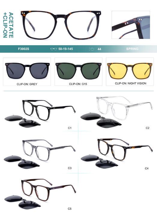 Plastic acetate frame with flex hinges + polarized clip-on Big City F3002S