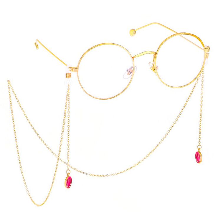 Металлическая нескользящая цепочка, с красным смайликом, для очков и масок GL398