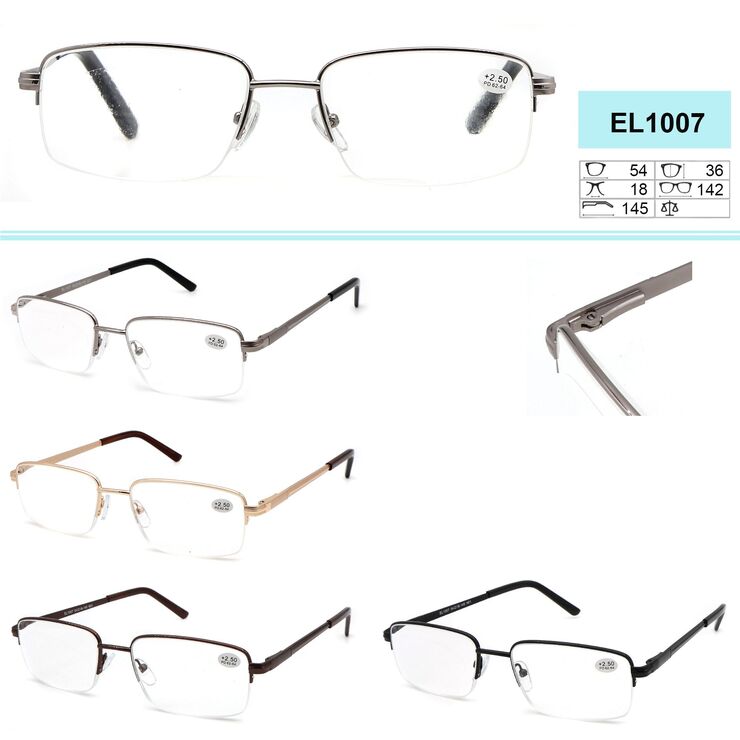 Ready-made nylor metal frame glasses Vizzini EL1007G 眼镜, plastic lens, diopters +1.00 to +3.50 (step 0.50)