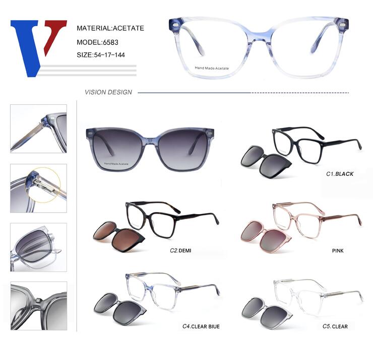 Оправа пластиковая из ацетата с флексом + поляризационная солнцезащитная насадка 6583-DA