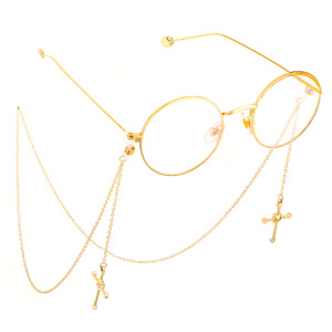 Metal non-slip chain, with pendant cross with rhinestone, for glasses and masks GL561