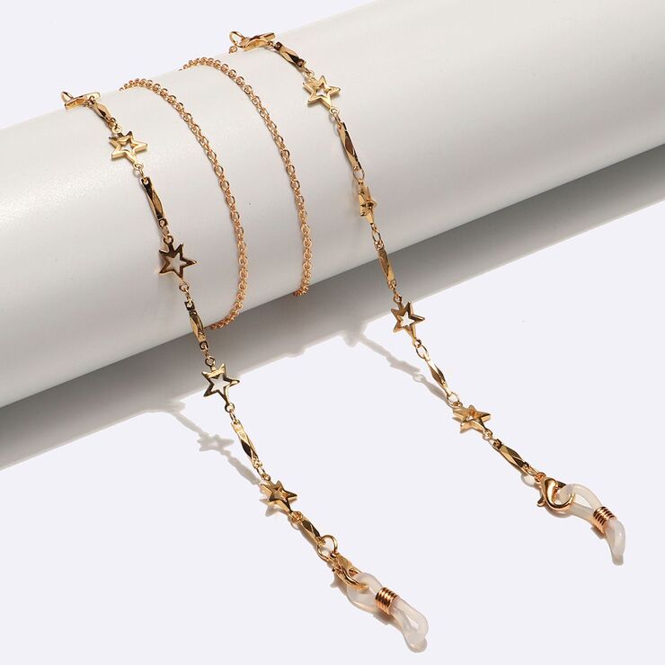 Металлическая нескользящая цепочка золотого цвета, с полыми звездами, для очков и масок GL1583