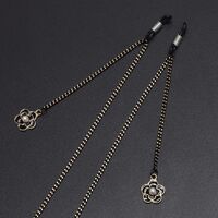 Black-colored metal non-slip chain, with pendant black flower and pearl, for glasses and masks GL490