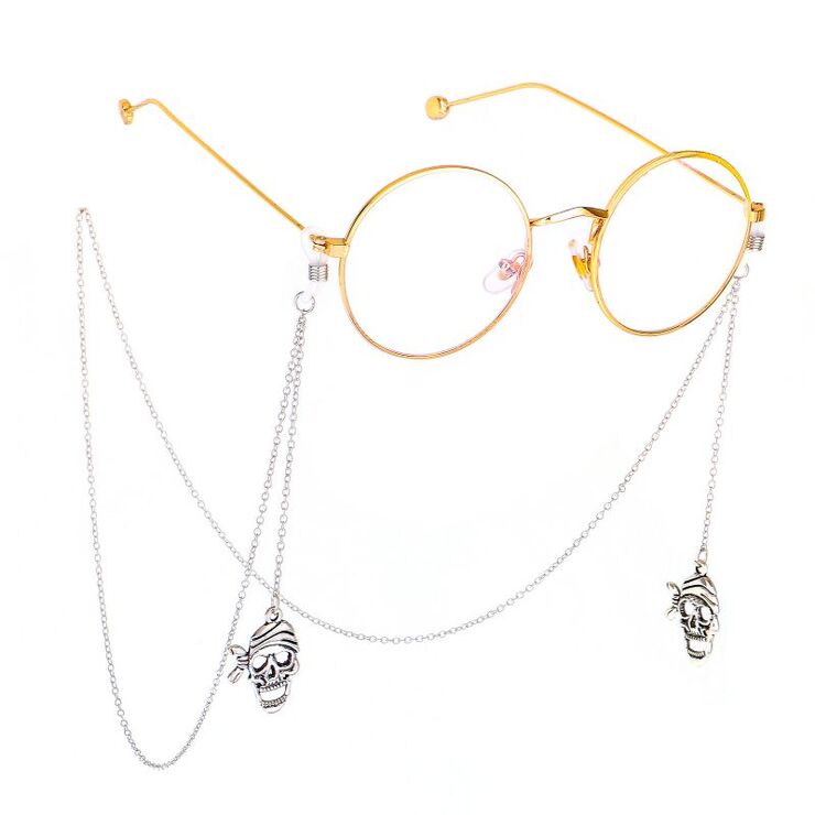 Металлическая нескользящая цепочка серебряного цвета, с подвеской в виде черепа, для очков и масок GL473