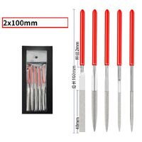 Напильники алмазные на гальванической связке, серебристые с красной ручкой, набор 5 штук