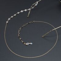 Gold-colored metal non-slip chain, with black and white glass beads, for glasses and masks GL336