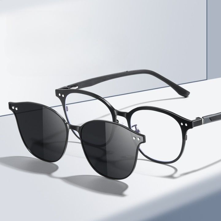 Оправа металлическая с защитой от синего света с флексом + магнитная солнцезащитная насадка (клипон) 7022-GT