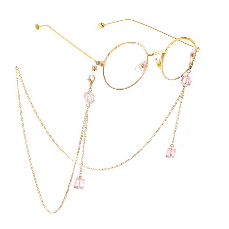 Металлическая нескользящая цепочка золотого цвета, с подвеской розовый кристалл, для очков и масок GL551
