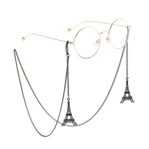 Black-colored metal non-slip chain, with pendant towr eiffel, for glasses and masks GL859
