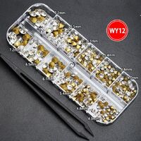 Set of rhinestones with a pointed bottom for glasses decorating + tweezers, transparent, 4.0-7.2 mm, TH0003 WY-12 (price per package, min. order - 3 packs)