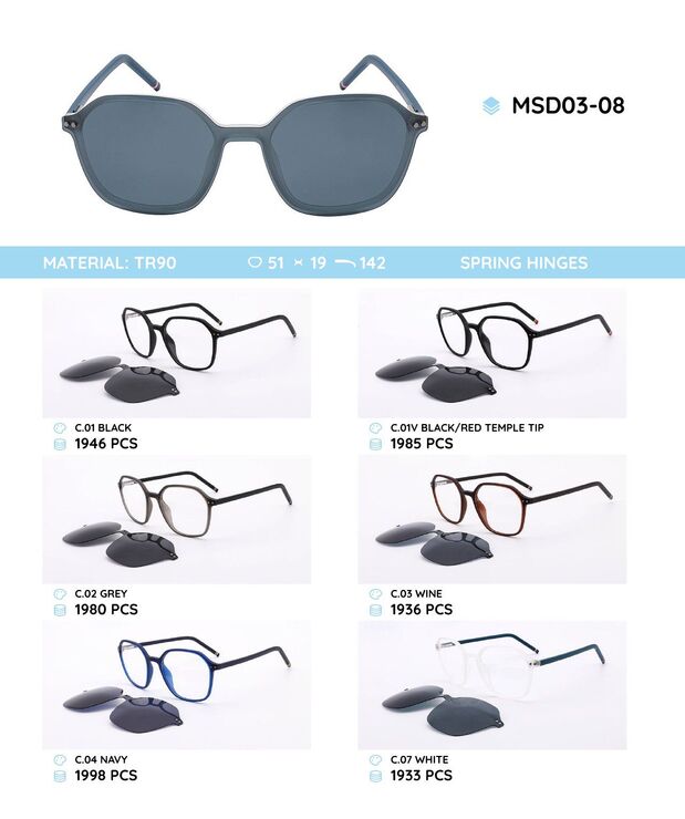 TR90 plastic frames with a sun protection clip-on MSD03-08