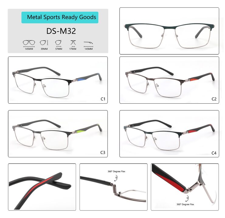 Metal sport eyeglasses frame for men with 360° rotating spring hinges Big City DS-M32