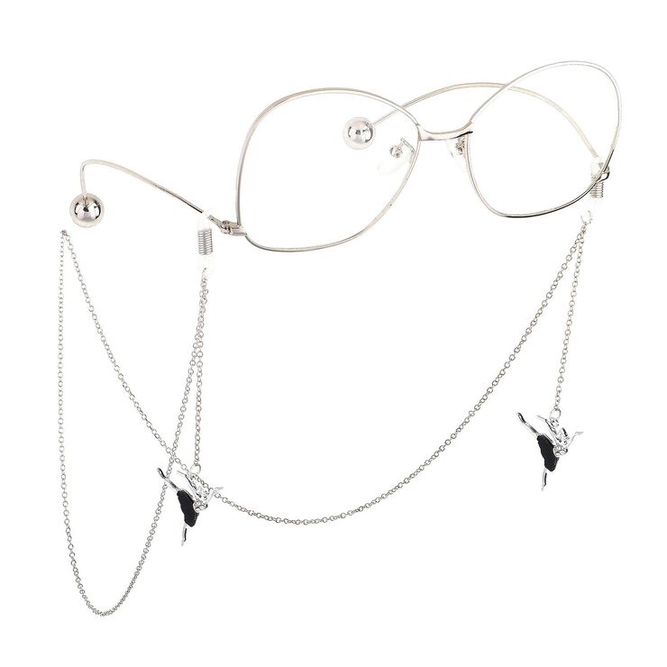 Silver-colored metal non-slip chain, with pendant angel-dancer, for glasses and masks GL613