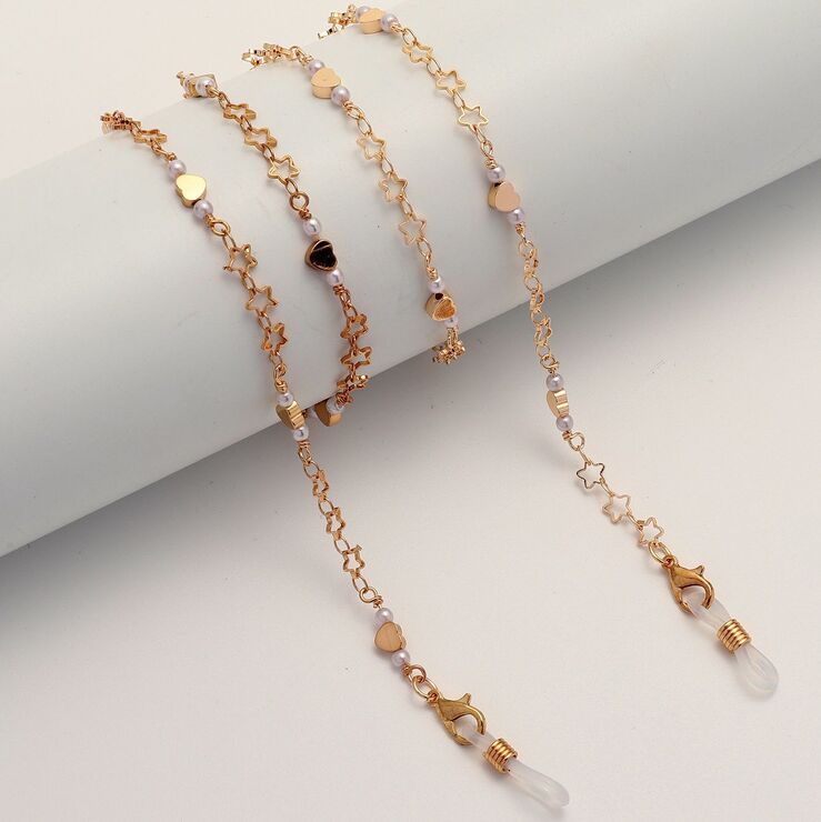 Металлическая нескользящая цепочка золотого цвета, с сердцем полой звездой, для очков и масок GL1863