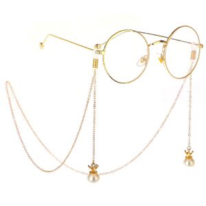 Gold-colored metal non-slip chain, with pendant crown and pearl, for glasses and masks GL244