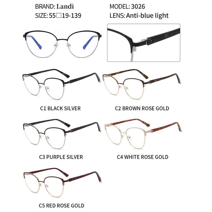 Protective metal glasses with anti-blue light lenses Landi LD3026